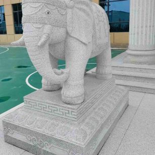 汉中 白麻花岗岩动物异形石雕-大象
