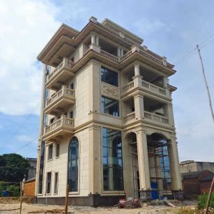 汉中 黄金麻花岗岩石材别墅外墙干挂搭配（雕花栏杆花瓶柱门楼罗马柱）