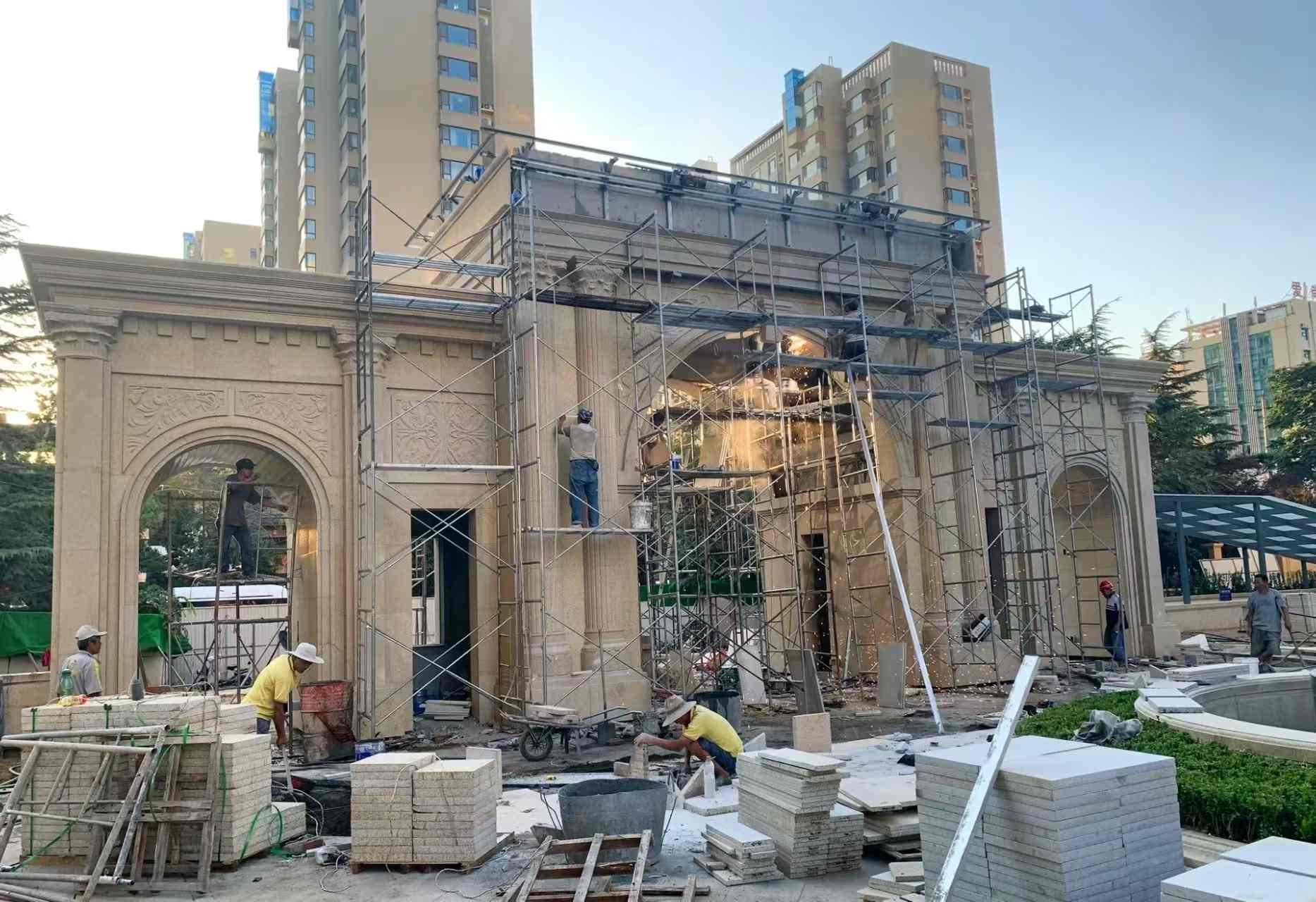 汉中 黄金麻荔枝面花岗岩小区门楼外墙干挂