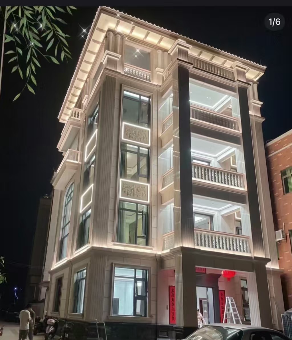 汉中 芝麻白花岗岩别墅外墙夜间效果