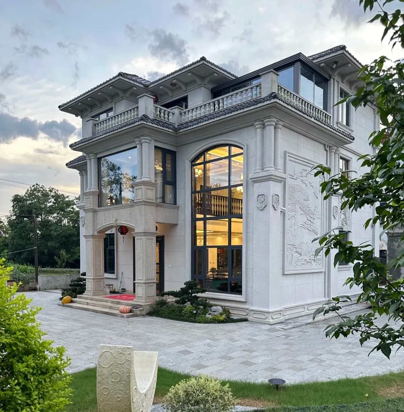 汉中 白麻花岗岩私人别墅干挂石材豪华定制