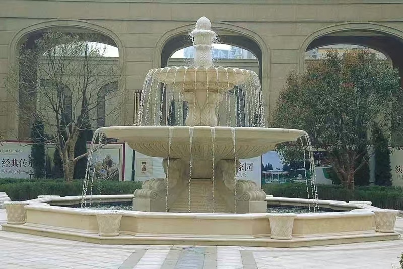 汉中 黄金麻花岗岩异型加工——户外庭院石雕流水喷泉