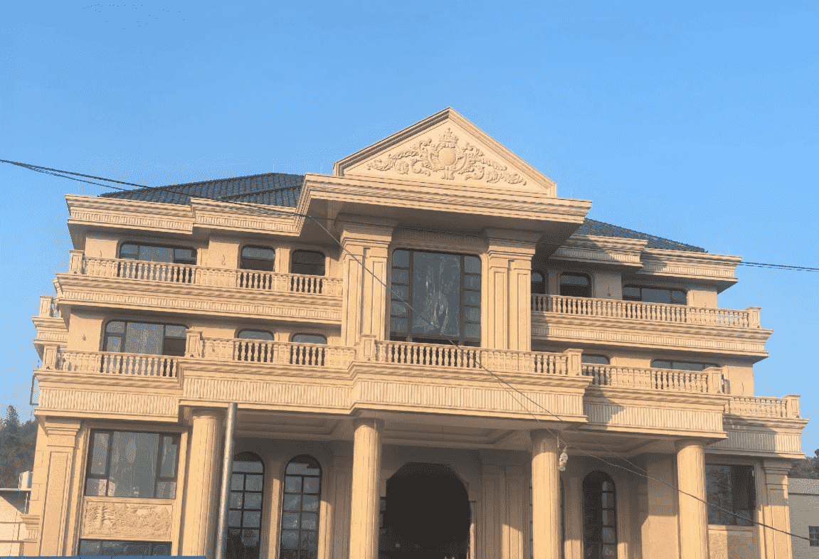 汉中黄金麻别墅外墙干挂石材效果示例